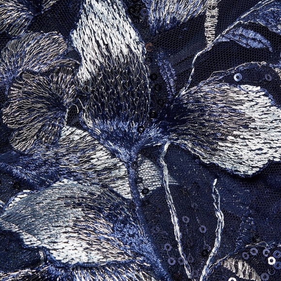 TERI JON TEA LENGTH EMBROIDERED TULLE COCKTAIL DRESS SIZE 16 NAVY - Picture 8 of 9